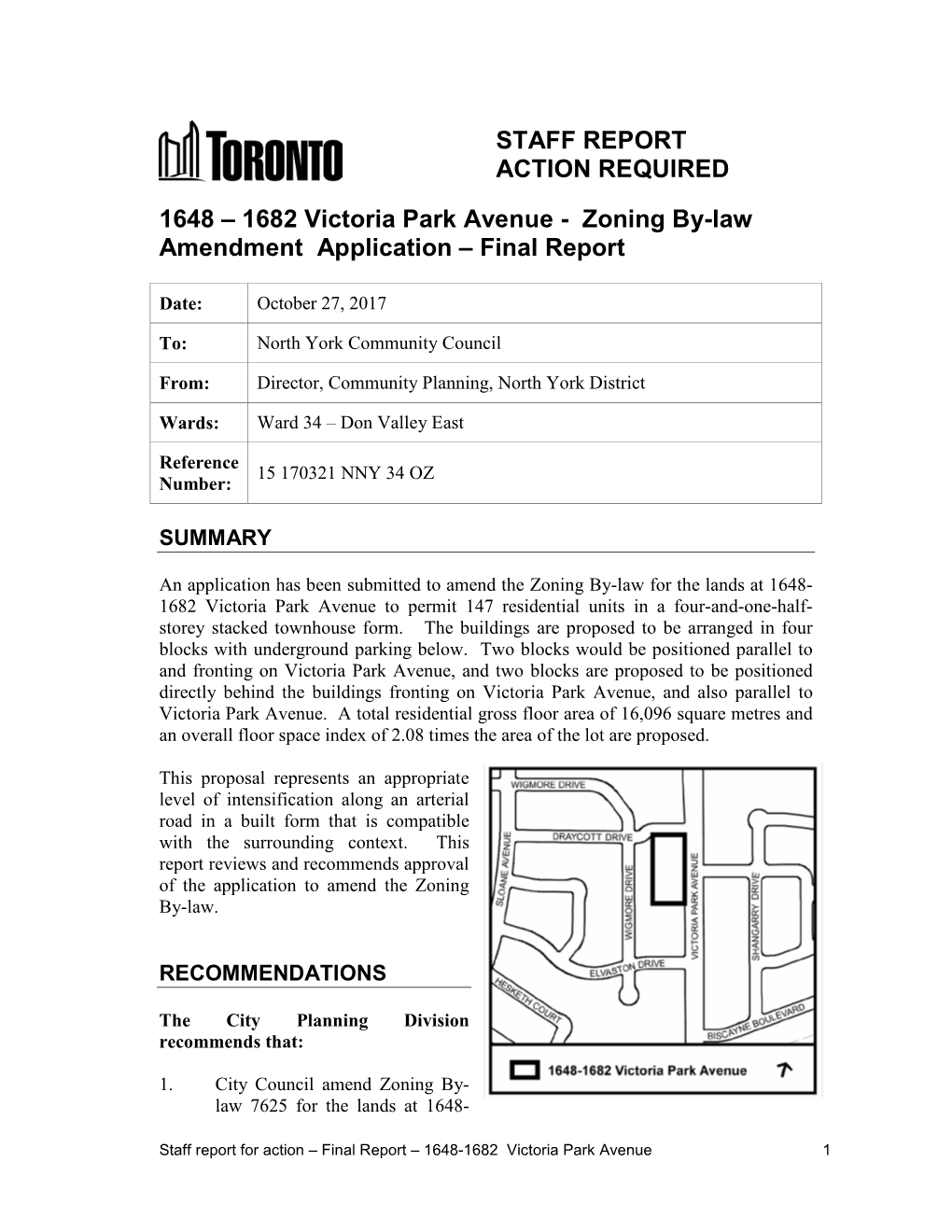 1648 – 1682 Victoria Park Avenue - Zoning By-Law Amendment Application – Final Report