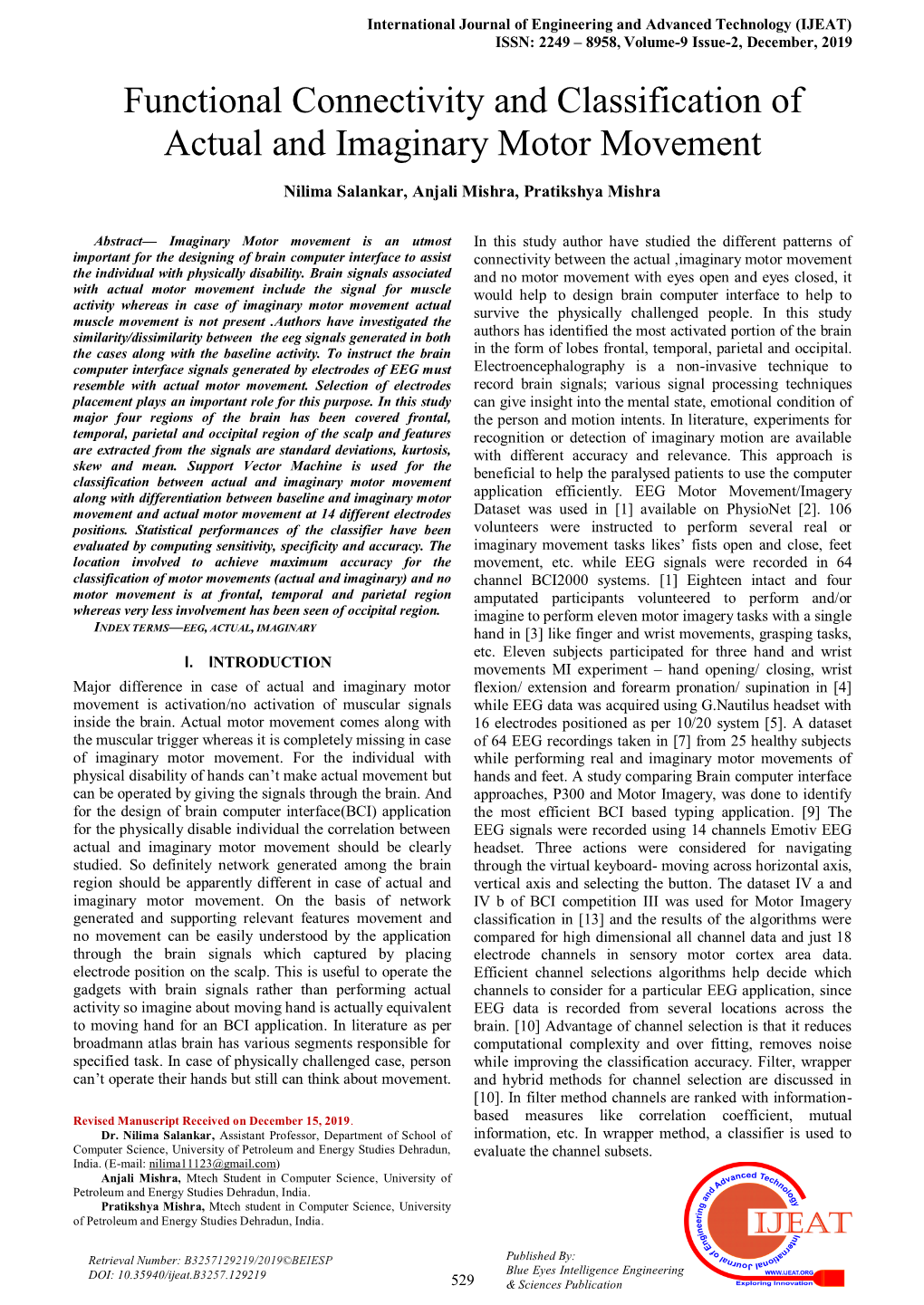 Functional Connectivity and Classification of Actual and Imaginary Motor Movement