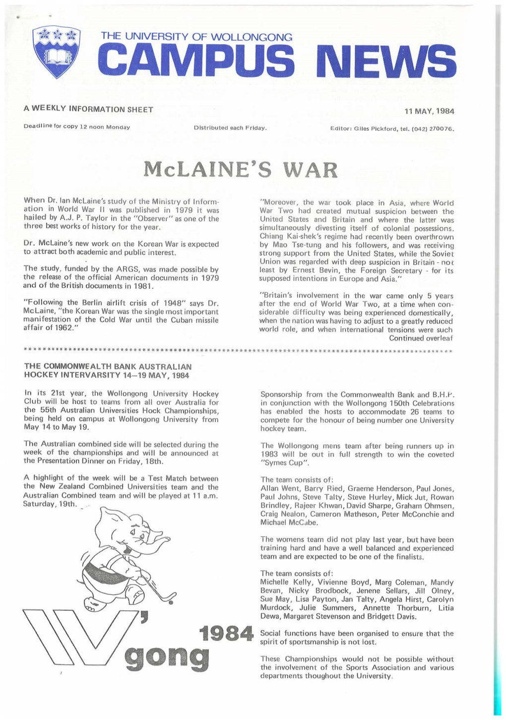 University of Wollongong Campus News 11 May 1984