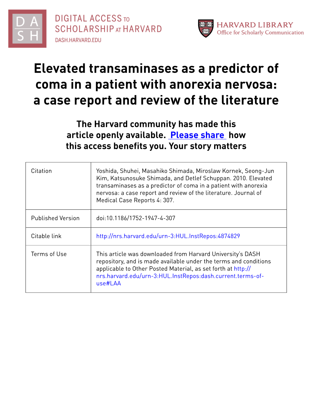 Elevated Transaminases As a Predictor of Coma in a Patient with Anorexia Nervosa: a Case Report and Review of the Literature