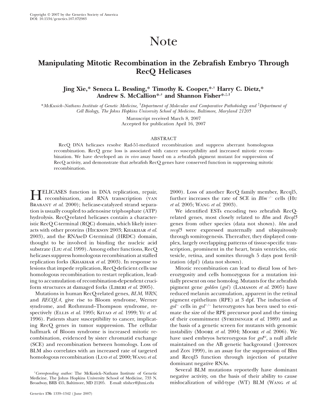 Manipulating Mitotic Recombination in the Zebrafish Embryo Through