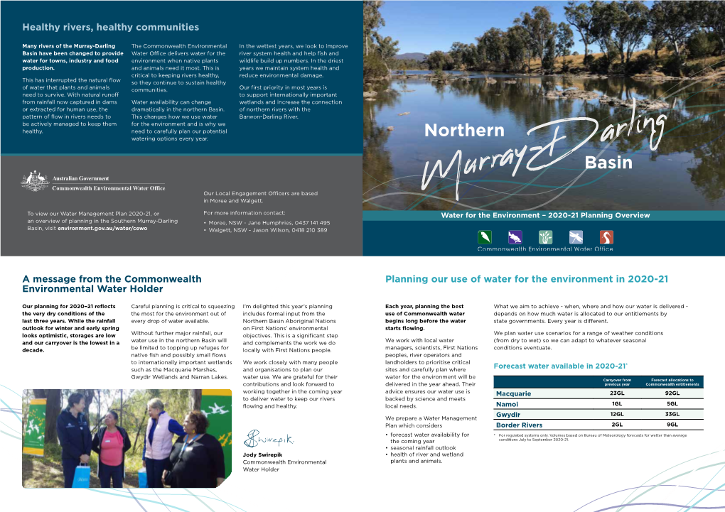 Northern Murray-Darling Basin Water for the Environment – 2020-21