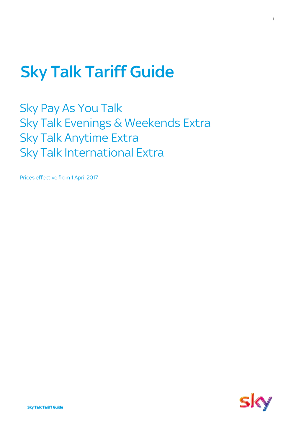 Sky Talk Tariff Guide