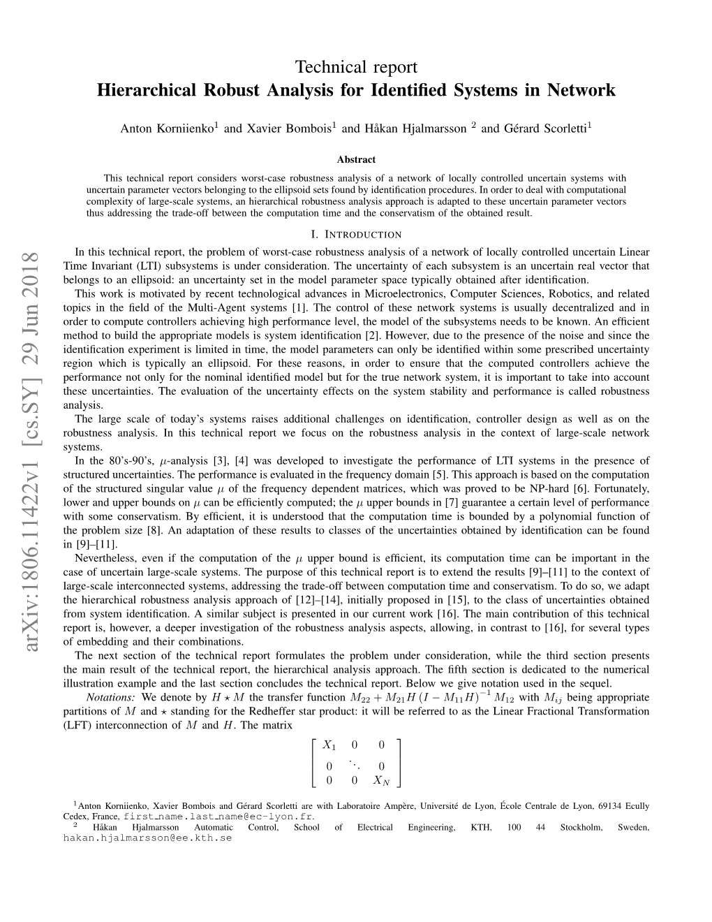 Technical Report Hierarchical Robust Analysis for Identified Systems In