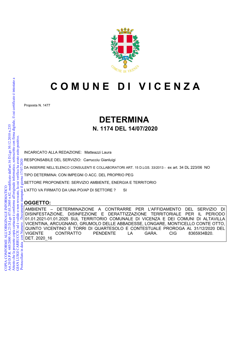 Determina a Contrarre 1174 Del 14/07/2020