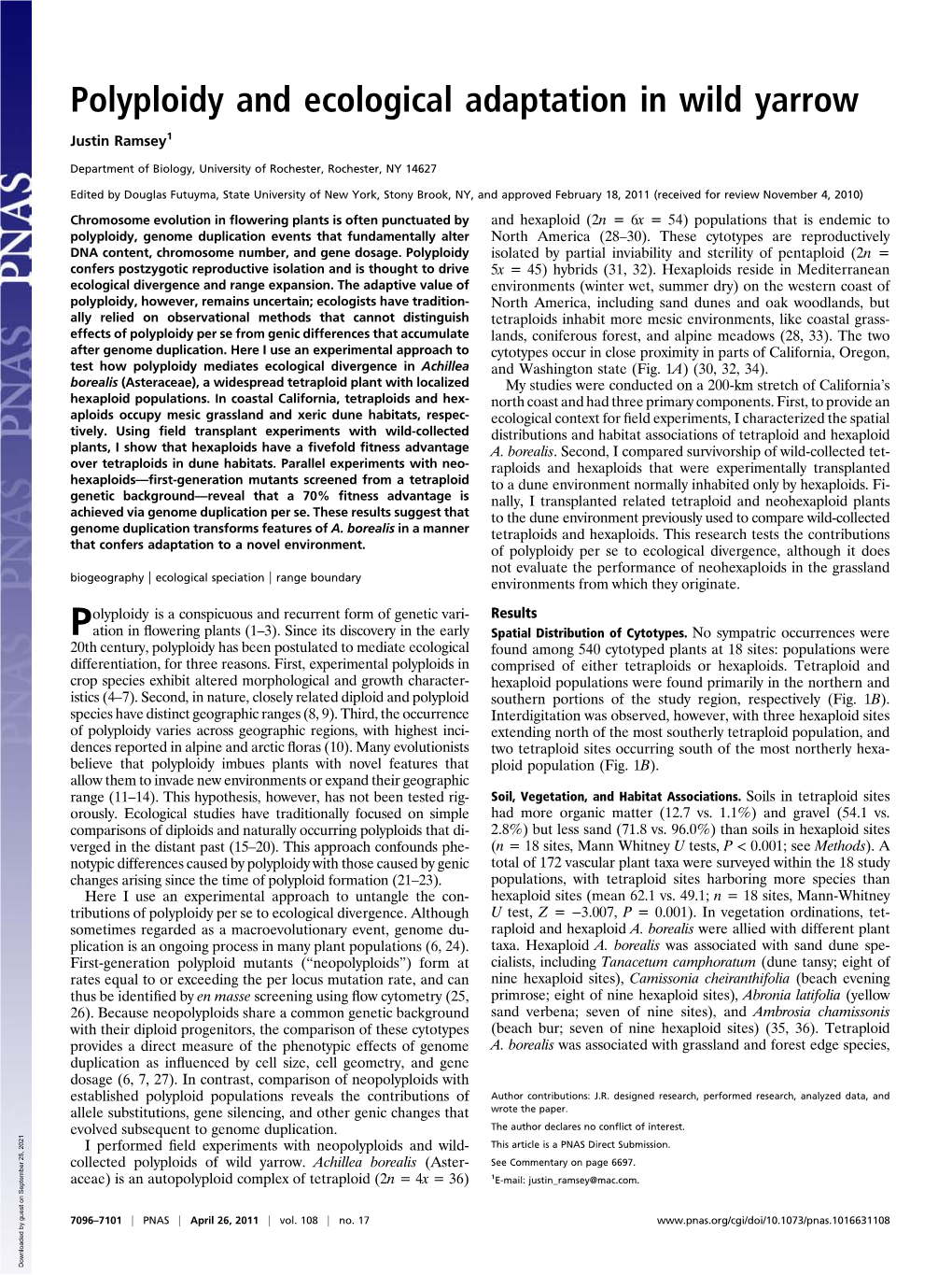 Polyploidy and Ecological Adaptation in Wild Yarrow