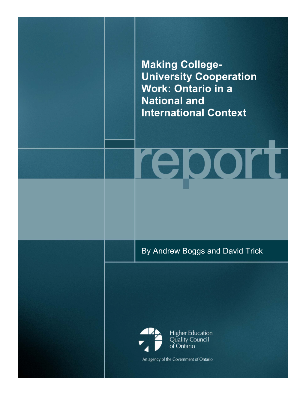 Making College- University Cooperation Work: Ontario in a National and International Context