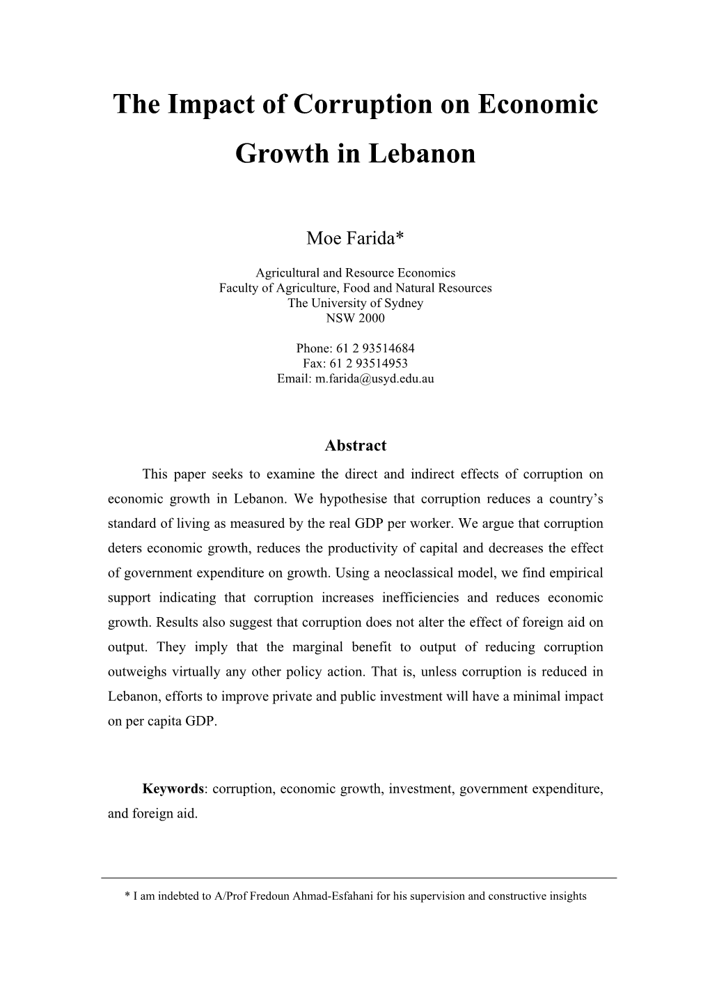 Phd Thesis, That Is, the Theoretical Model, Estimation Results and Policy Implications