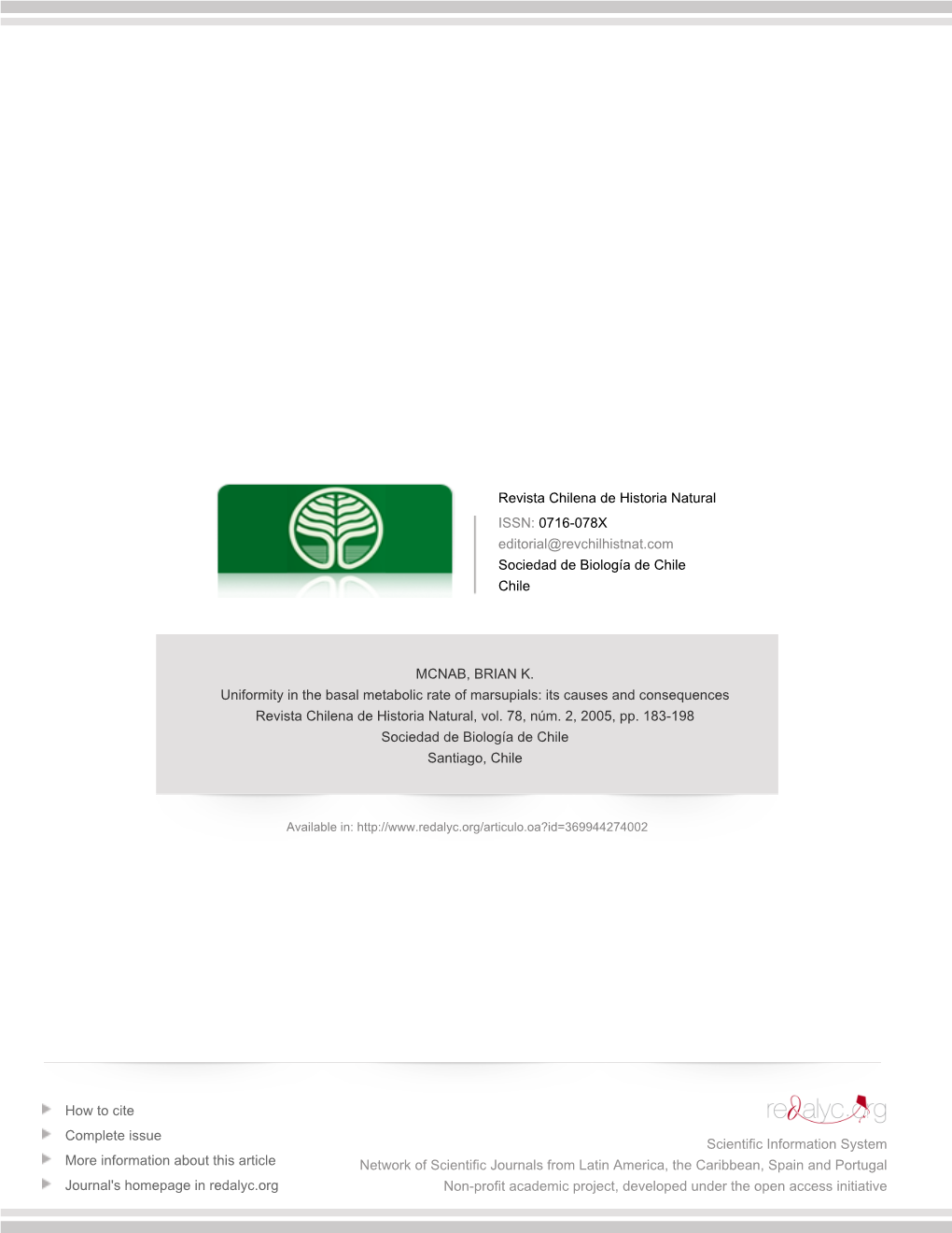 Redalyc.Uniformity in the Basal Metabolic Rate of Marsupials: Its