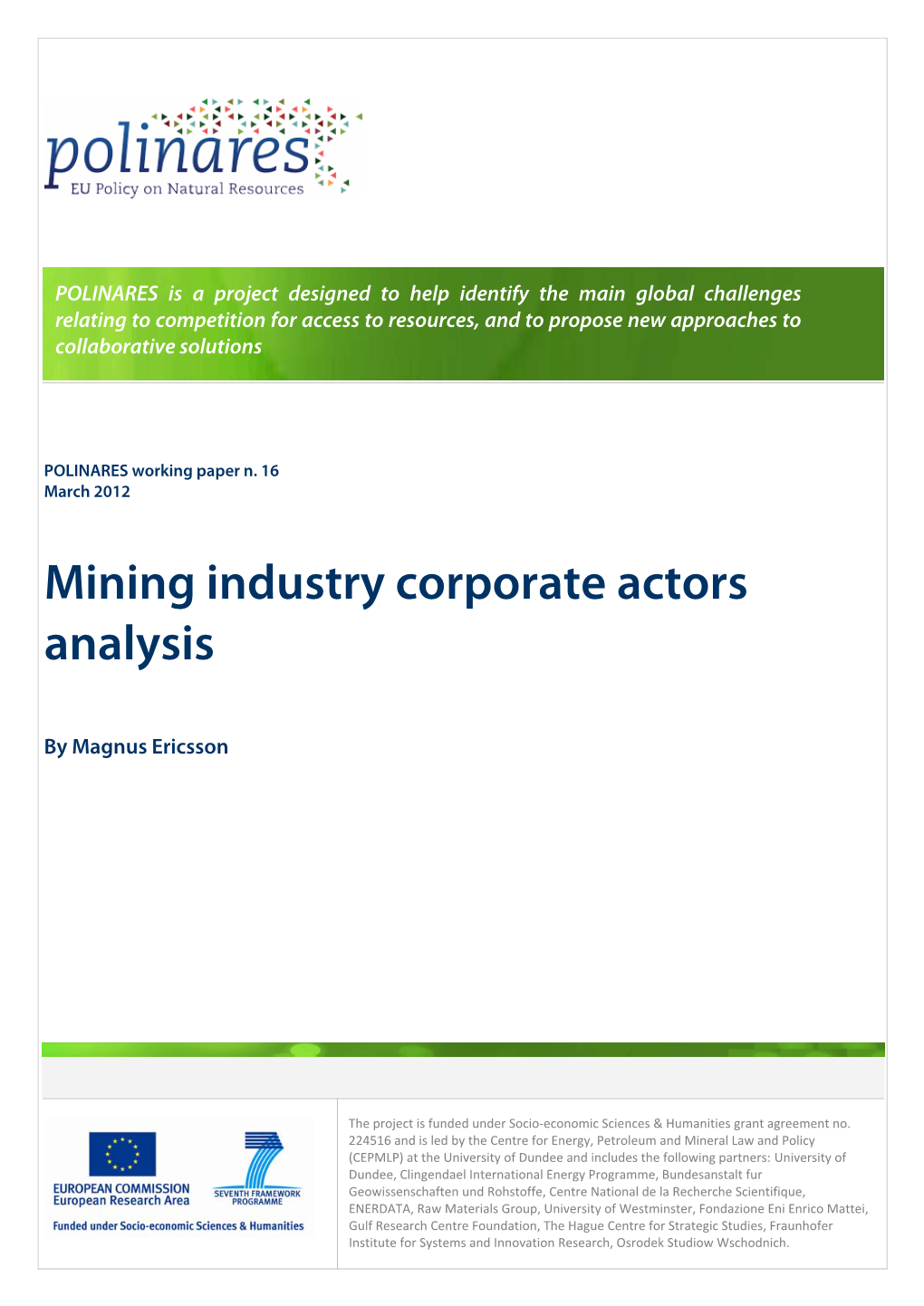 Mining Industry Corporate Actors Analysis