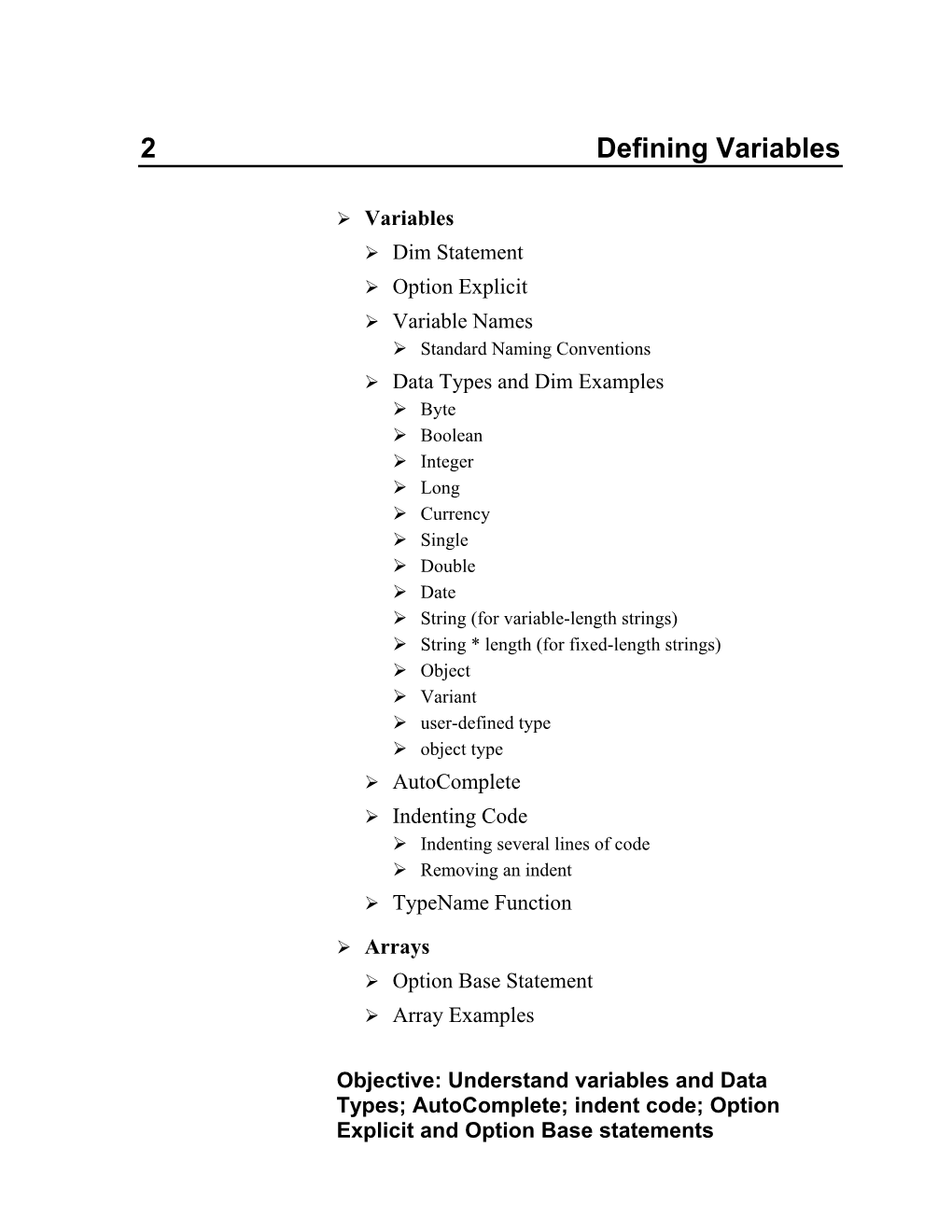 2 Defining Variables