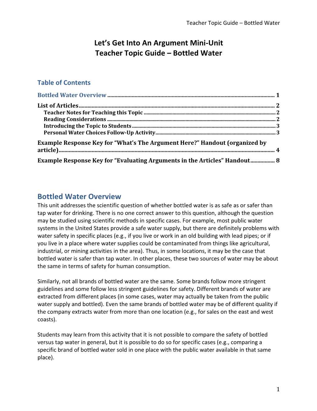 Teacher Topic Guide – Bottled Water 1