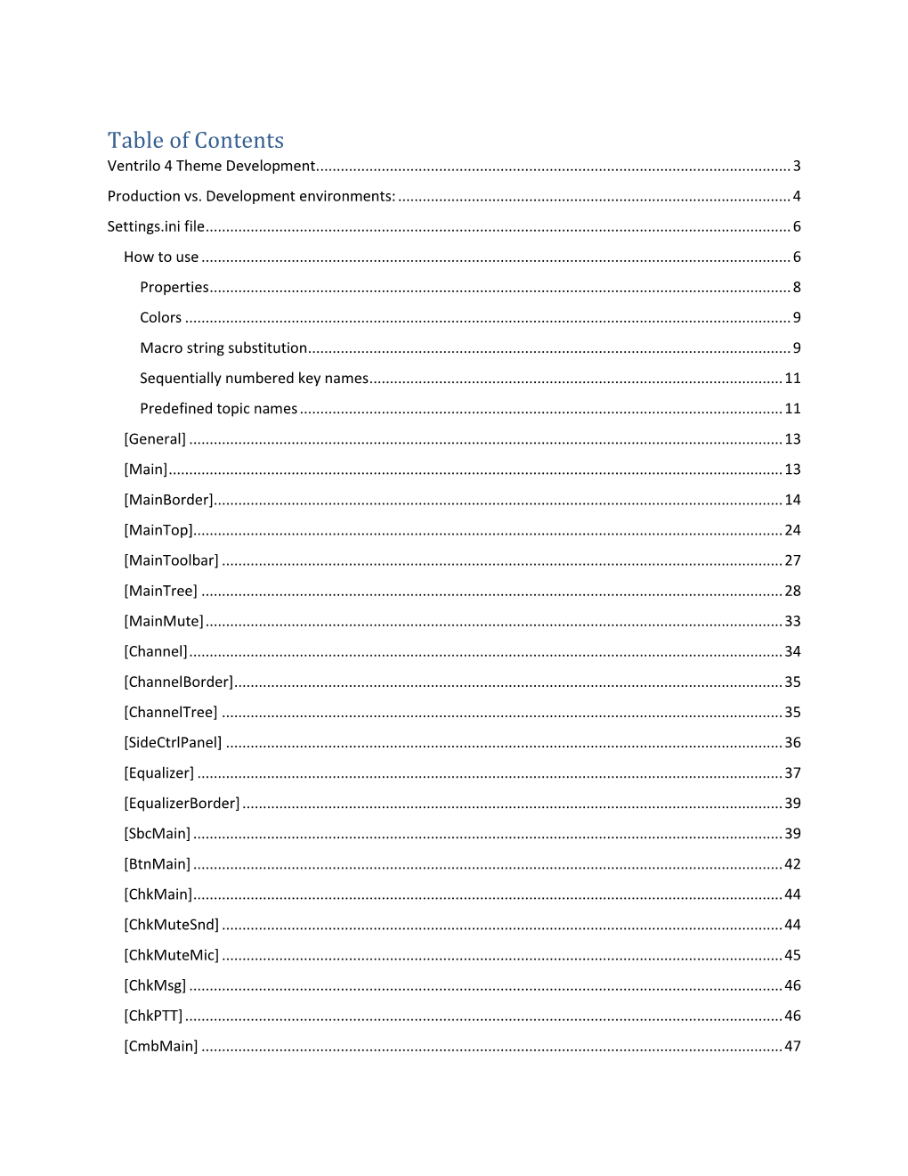 Table of Contents Ventrilo 4 Theme Development