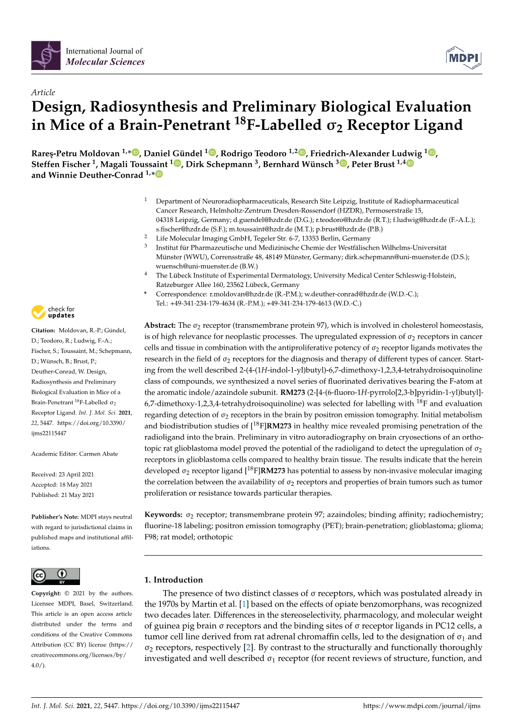 Design, Radiosynthesis and Preliminary Biological Evaluation In