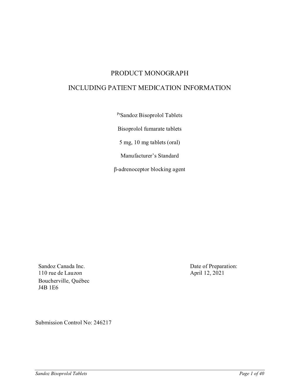 Product Monograph Including Patient