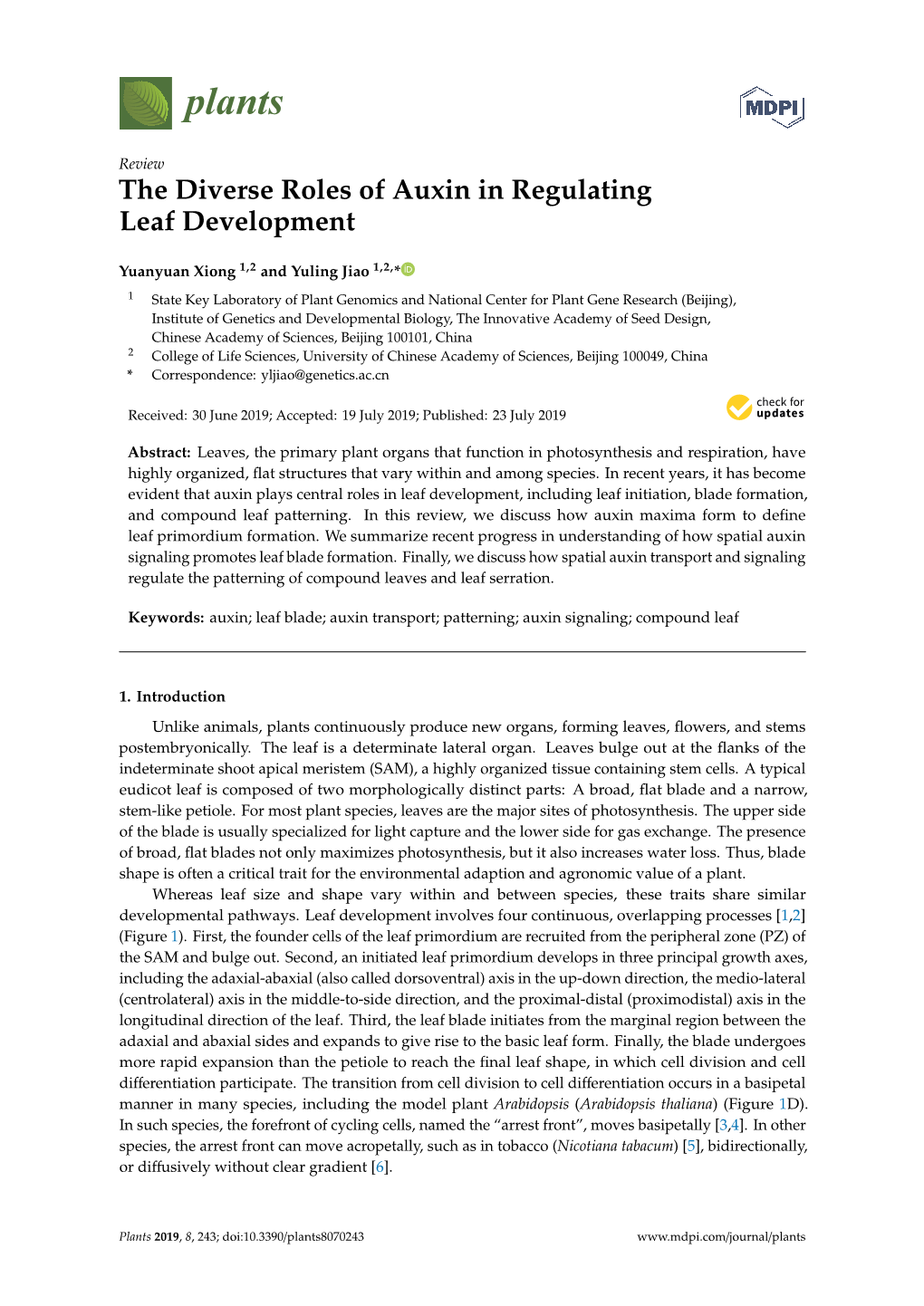 The Diverse Roles of Auxin in Regulating Leaf Development