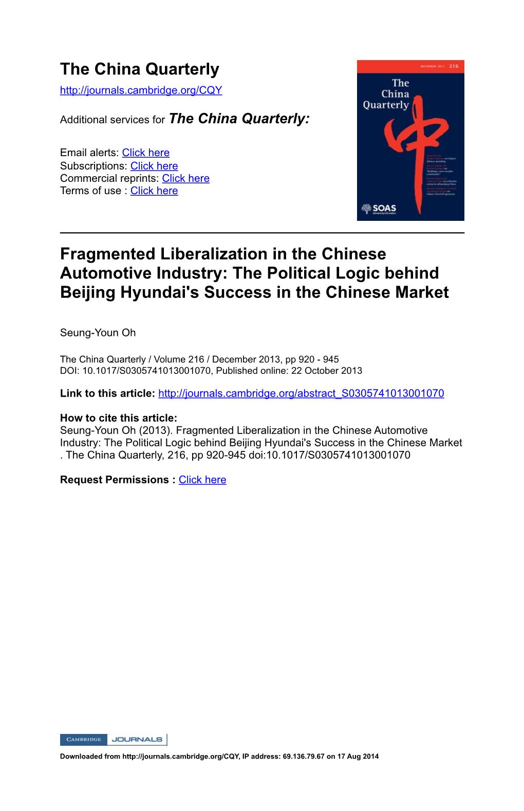 The China Quarterly Fragmented Liberalization in the Chinese