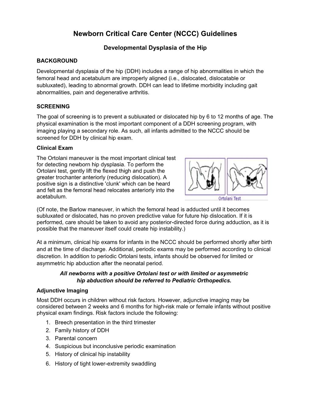 Congenital Hip Dysplasia Screening