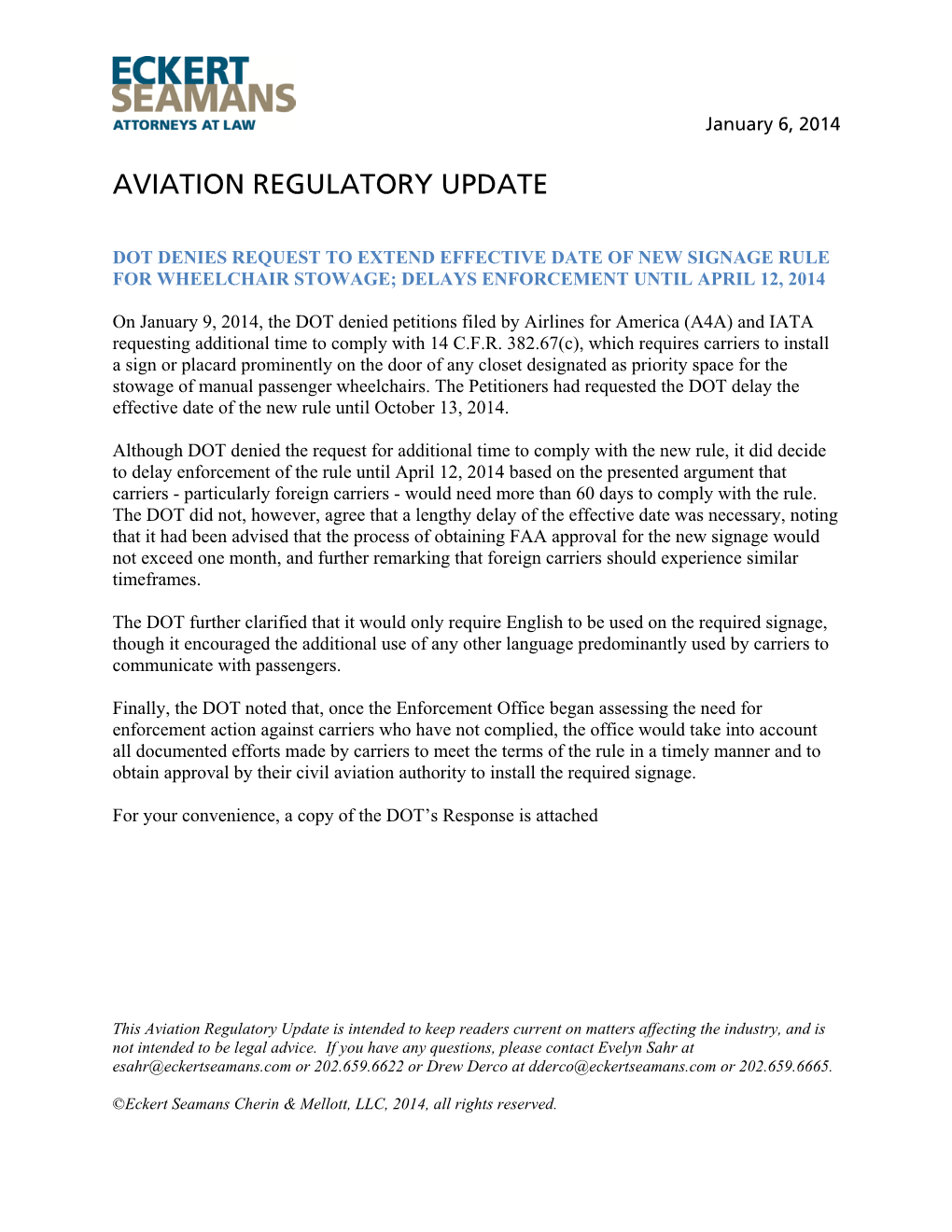 Aviation Regulatory Update Digest