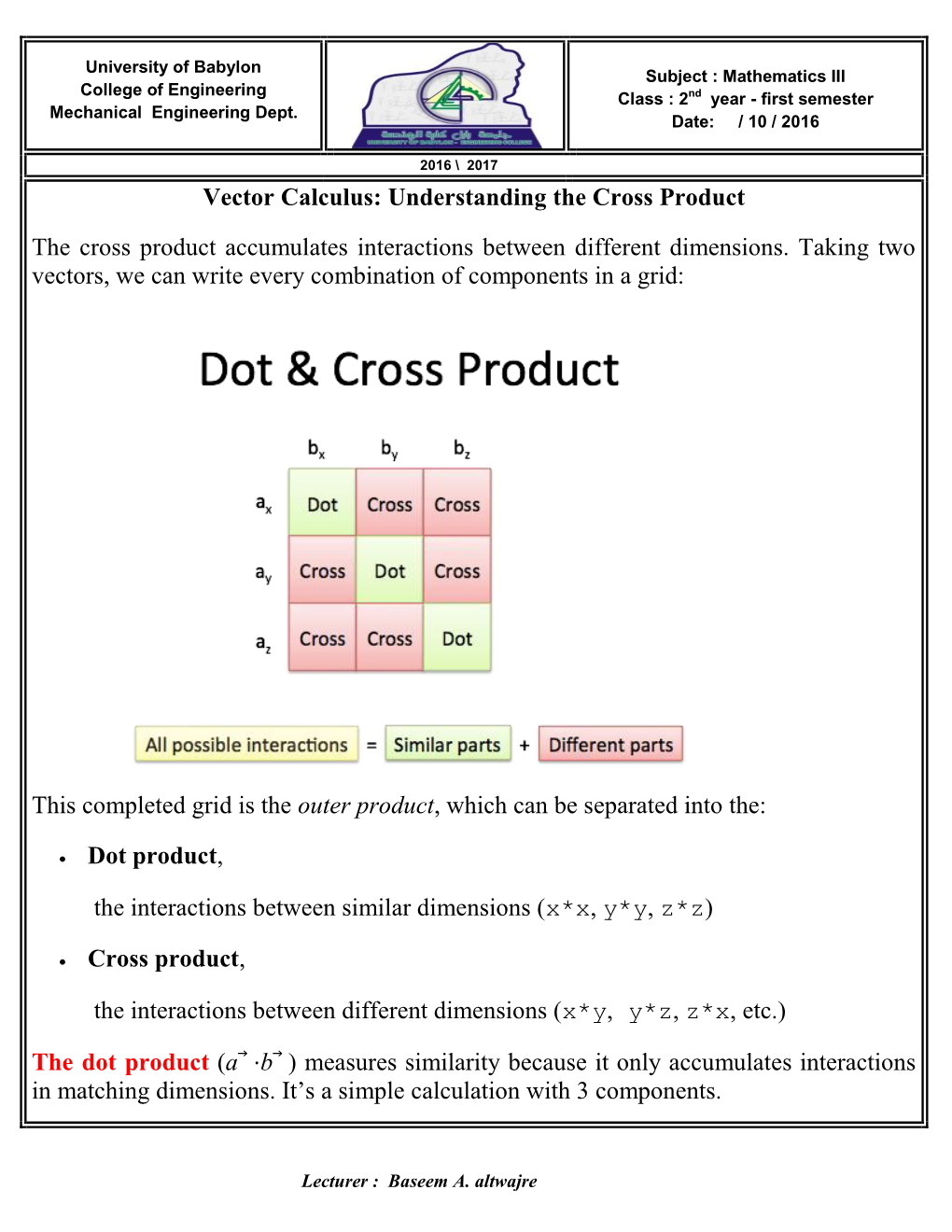 Vector Calculus: Understanding the Cross Product