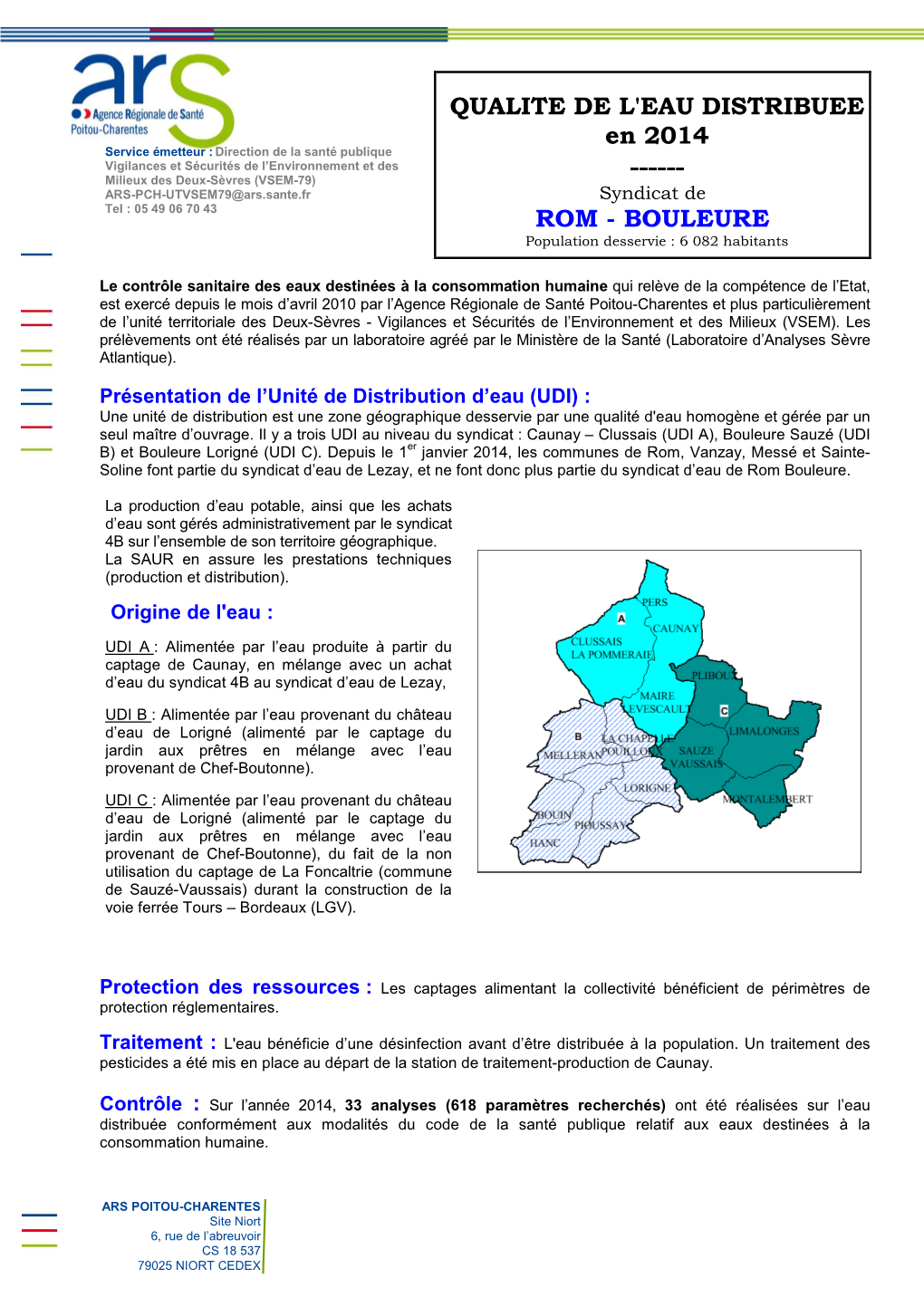 QUALITE DE L'eau DISTRIBUEE En 2014