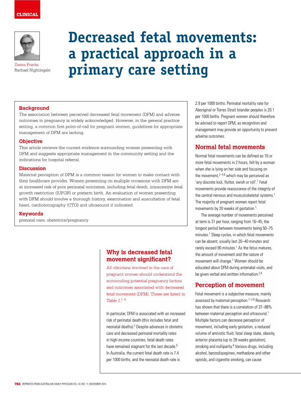 Decreased Fetal Movements: a Practical Approach in a Zanna Franks Rachael Nightingale Primary Care Setting