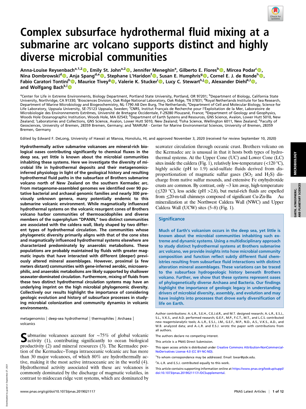 Complex Subsurface Hydrothermal Fluid Mixing at a Submarine Arc Volcano Supports Distinct and Highly Diverse Microbial Communities