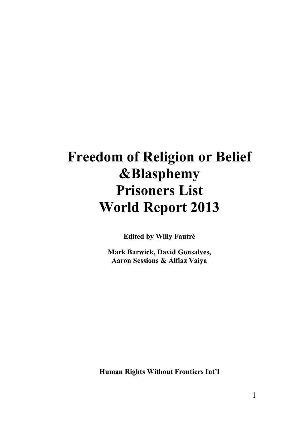 Freedom of Religion Or Belief &Blasphemy Prisoners List World