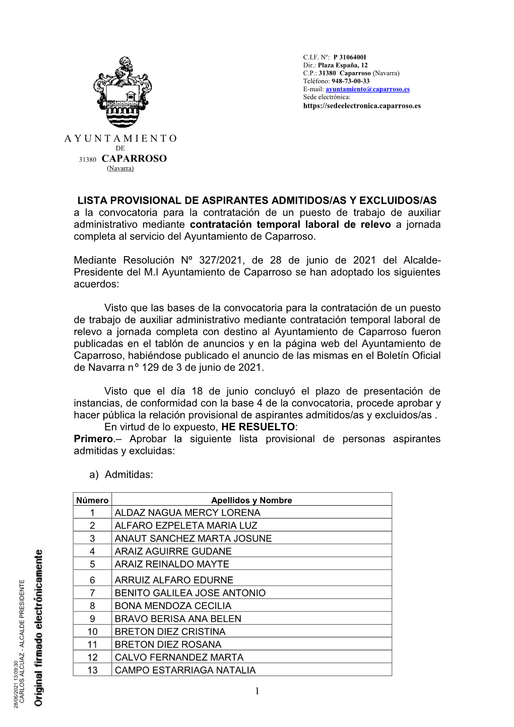 Anuncio Lista Provisional