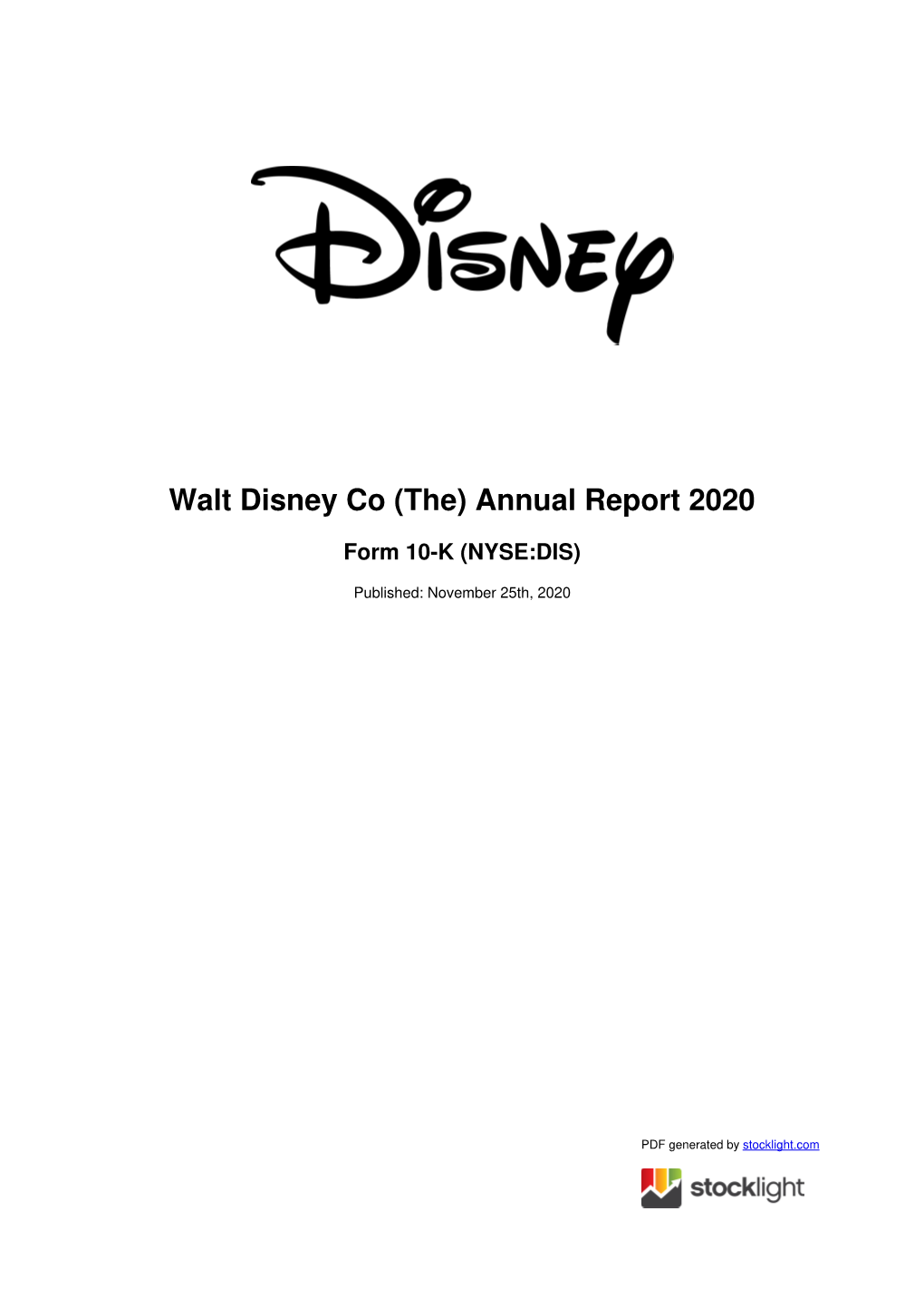 Walt Disney Annual Report 2020