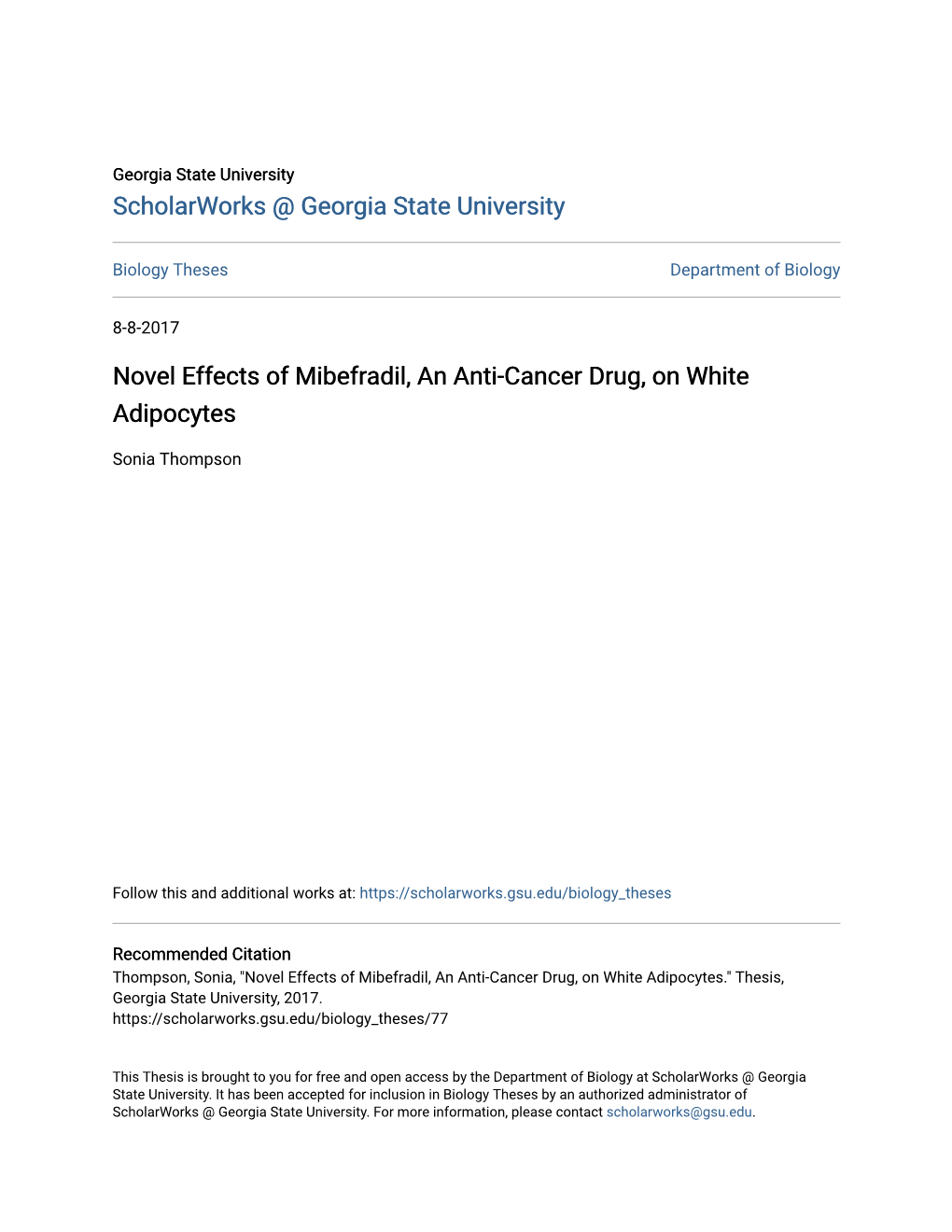 Novel Effects of Mibefradil, an Anti-Cancer Drug, on White Adipocytes