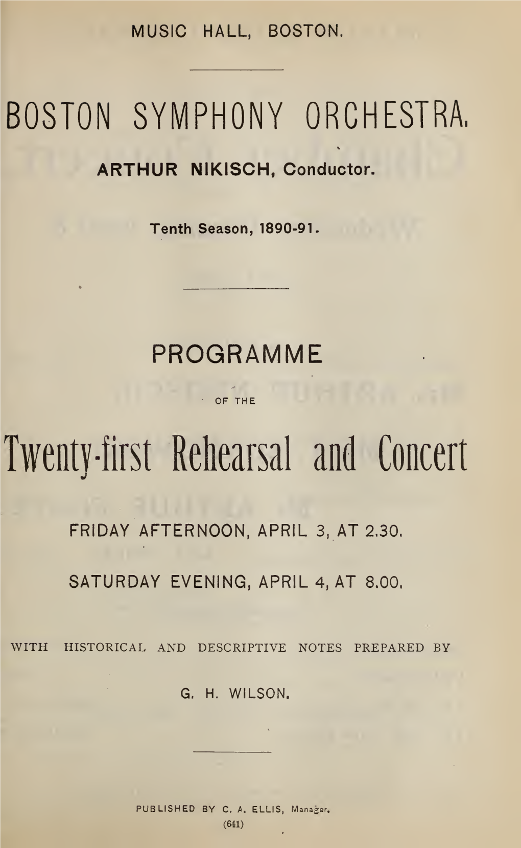 Boston Symphony Orchestra Concert Programs, Season 10, 1890-1891