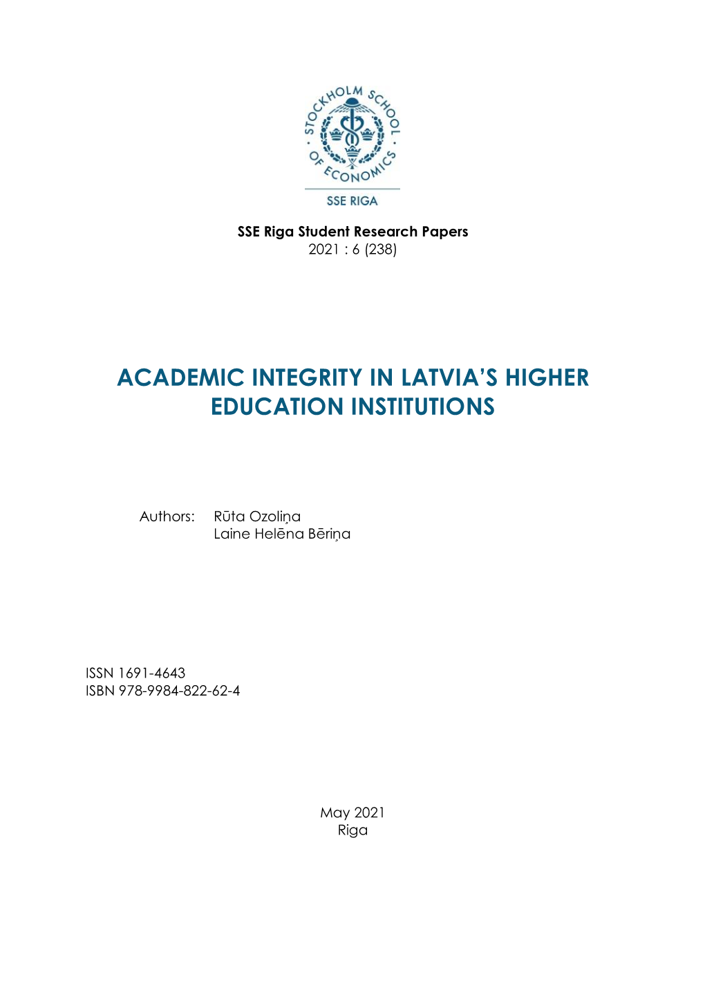 Academic Integrity in Latvia's Higher Education Institutions