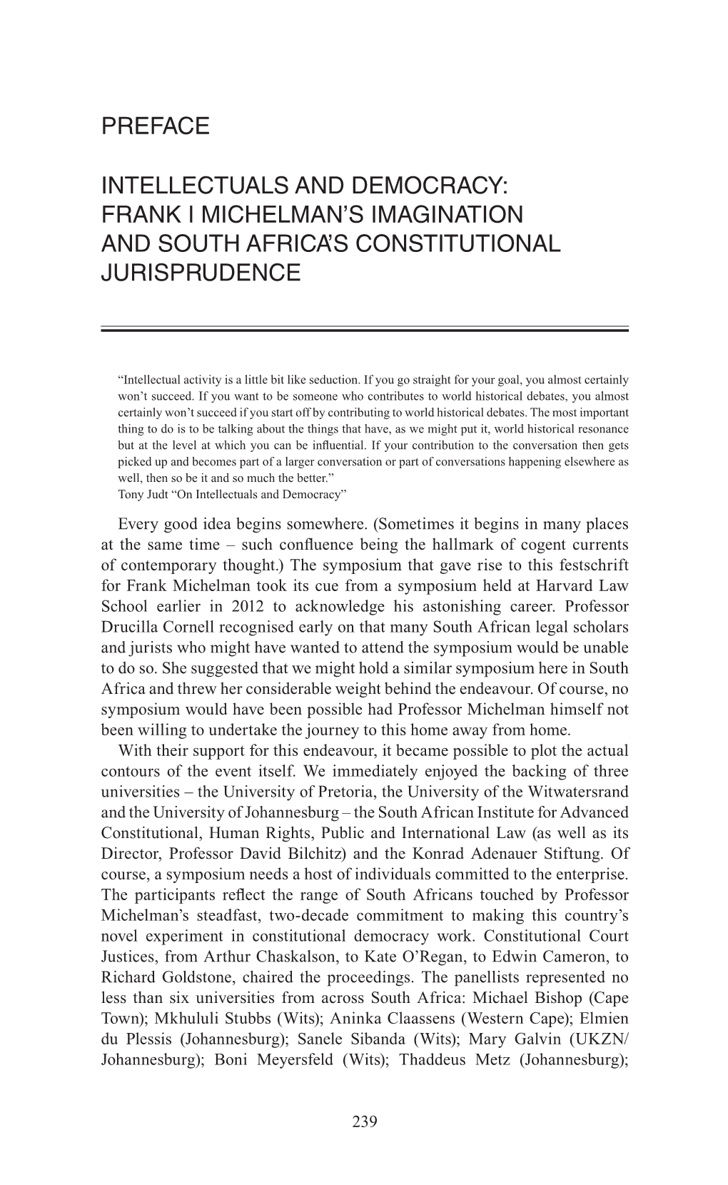 Frank I Michelman's Imagination and South Africa's Constitutional