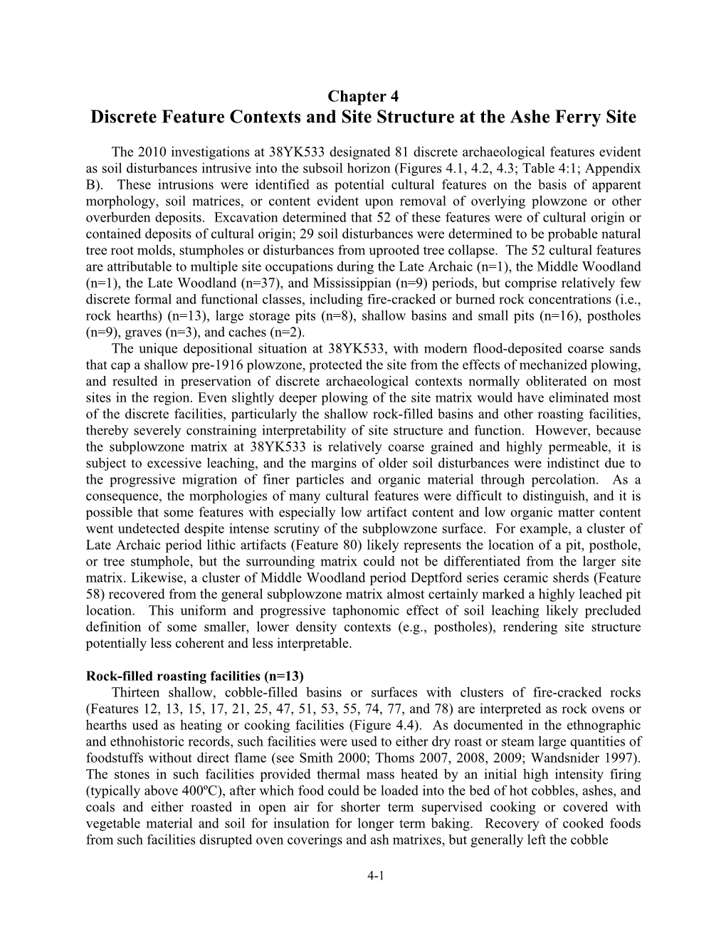 Discrete Feature Contexts and Site Structure at the Ashe Ferry Site