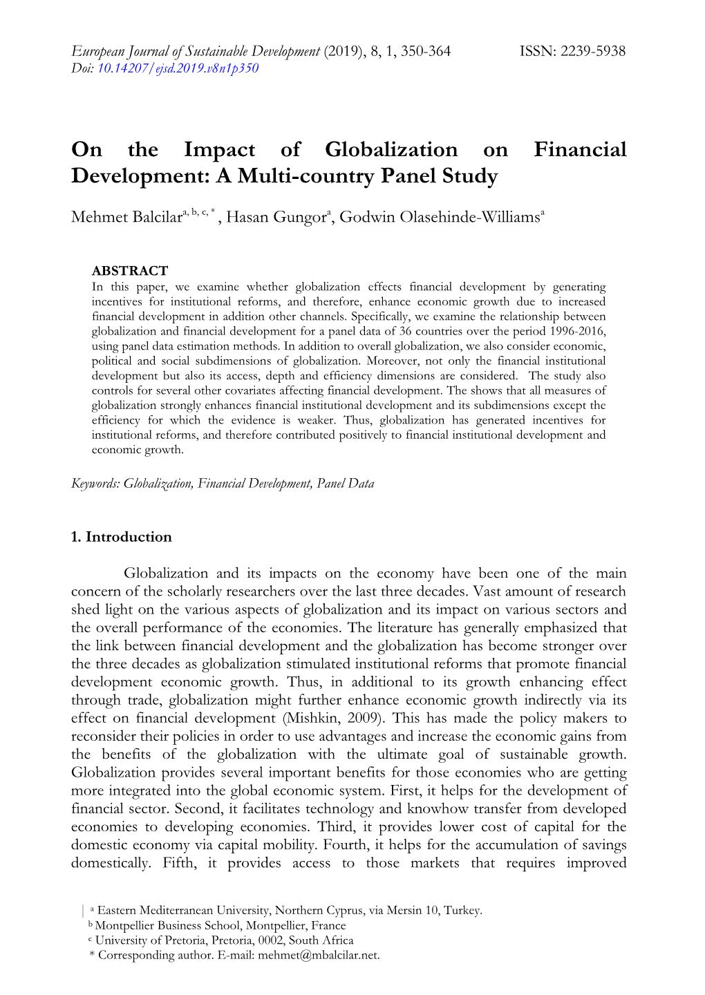 On the Impact of Globalization on Financial Development: a Multi-Country Panel Study