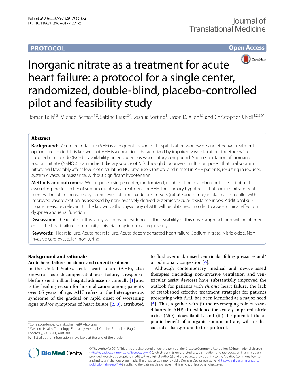 Inorganic Nitrate As a Treatment for Acute Heart Failure