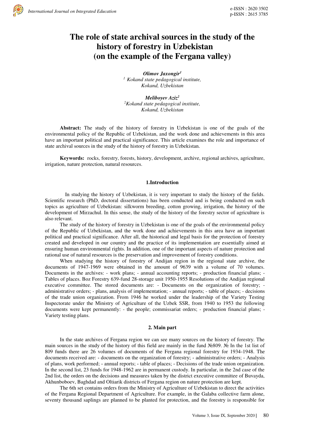 The Role of State Archival Sources in the Study of the History of Forestry in Uzbekistan (On the Example of the Fergana Valley)