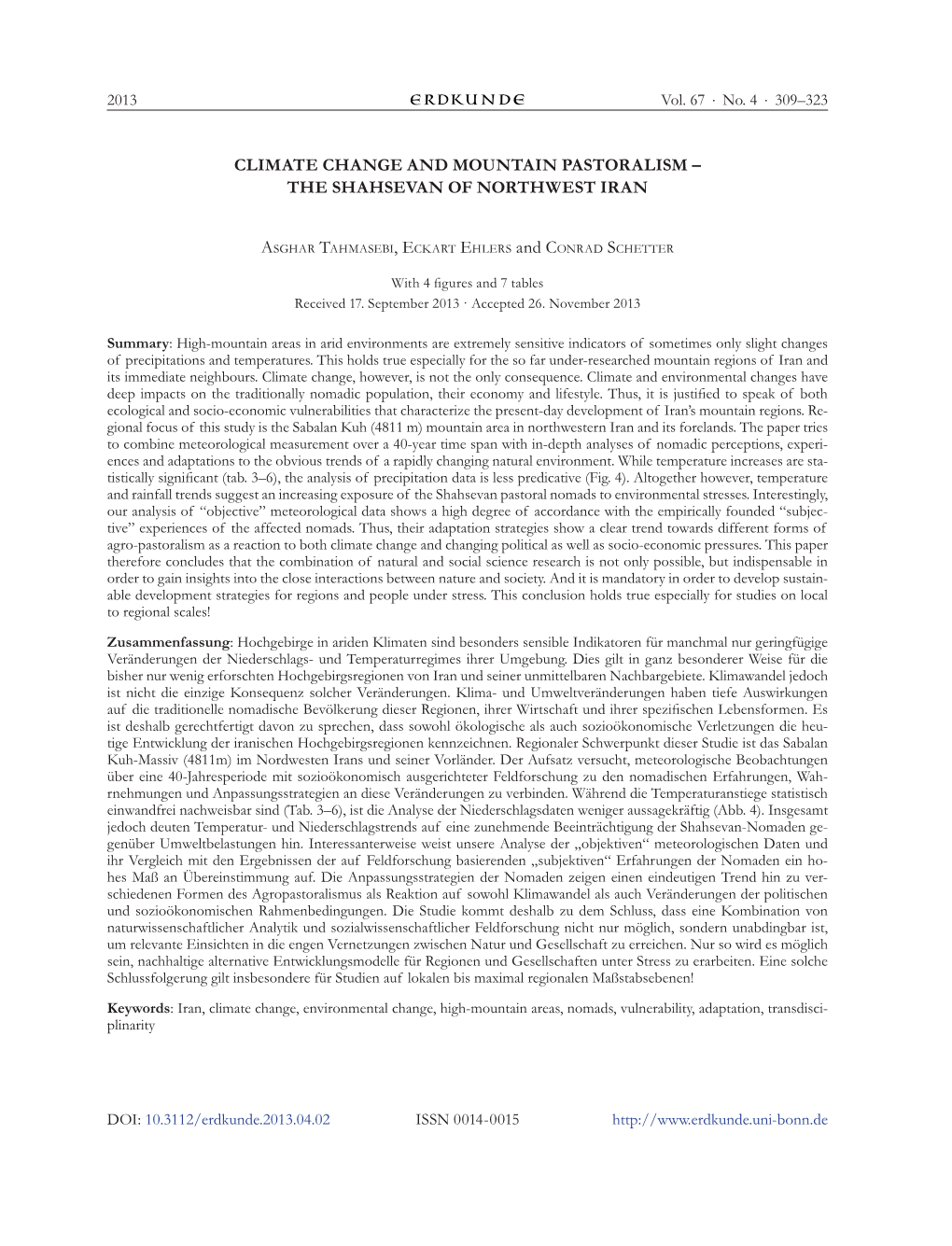 Climate Change and Mountain Pastoralism – the Shahsevan of Northwest Iran