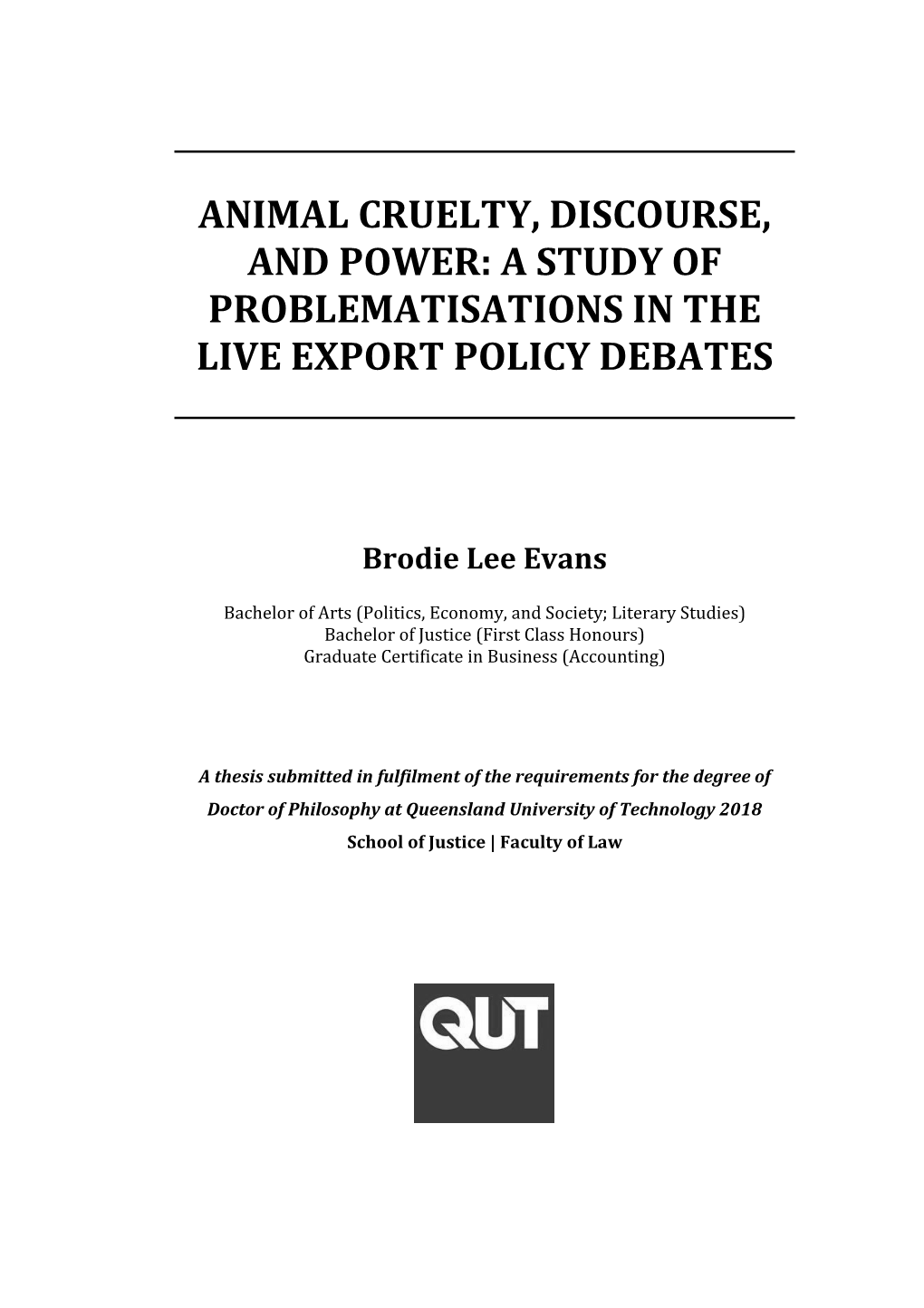 A Study of Problematisations in the Live Export Policy Debates