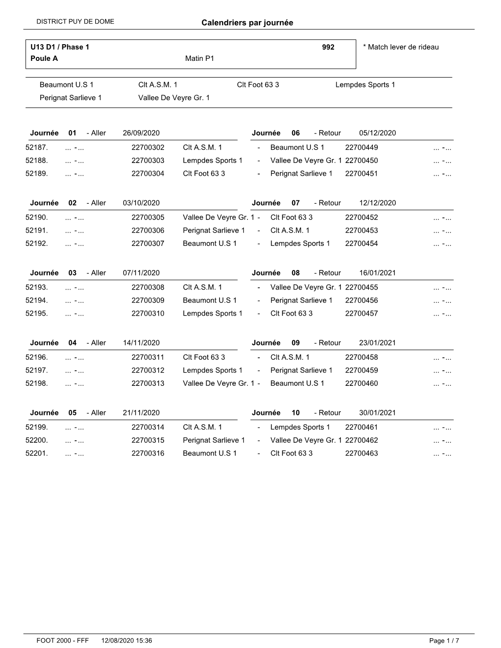 Calendriers Par Journée