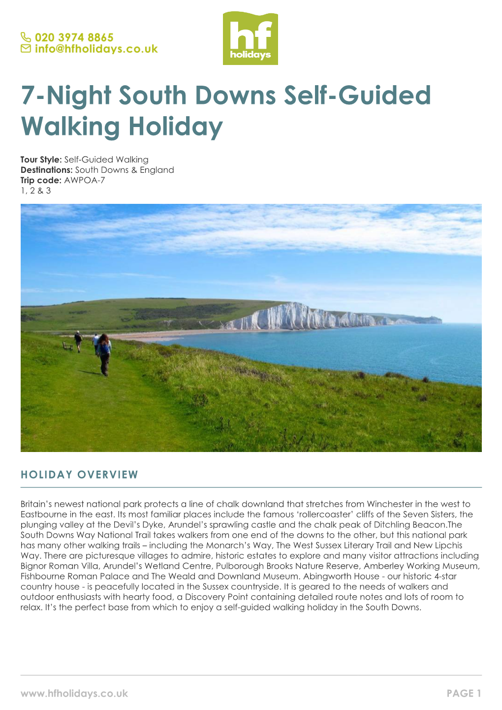 7-Night South Downs Self-Guided Walking Holiday