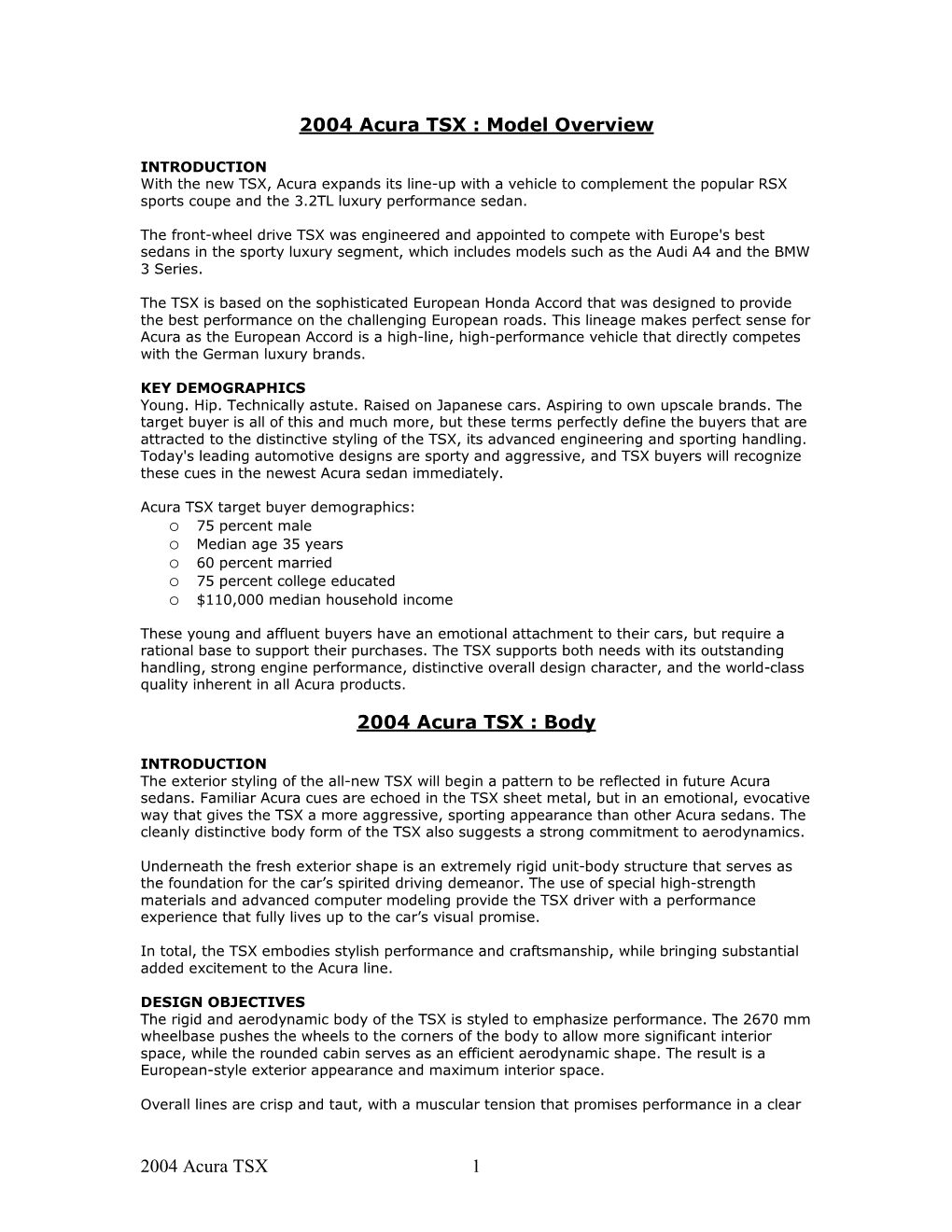 Model Overview 2004 Acura