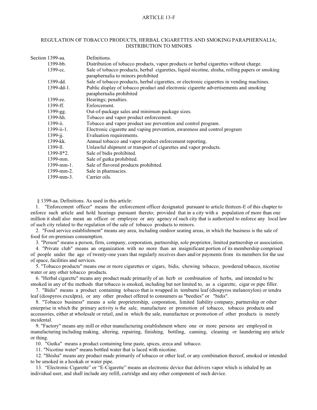 Article 13-F Regulation of Tobacco Products, Herbal