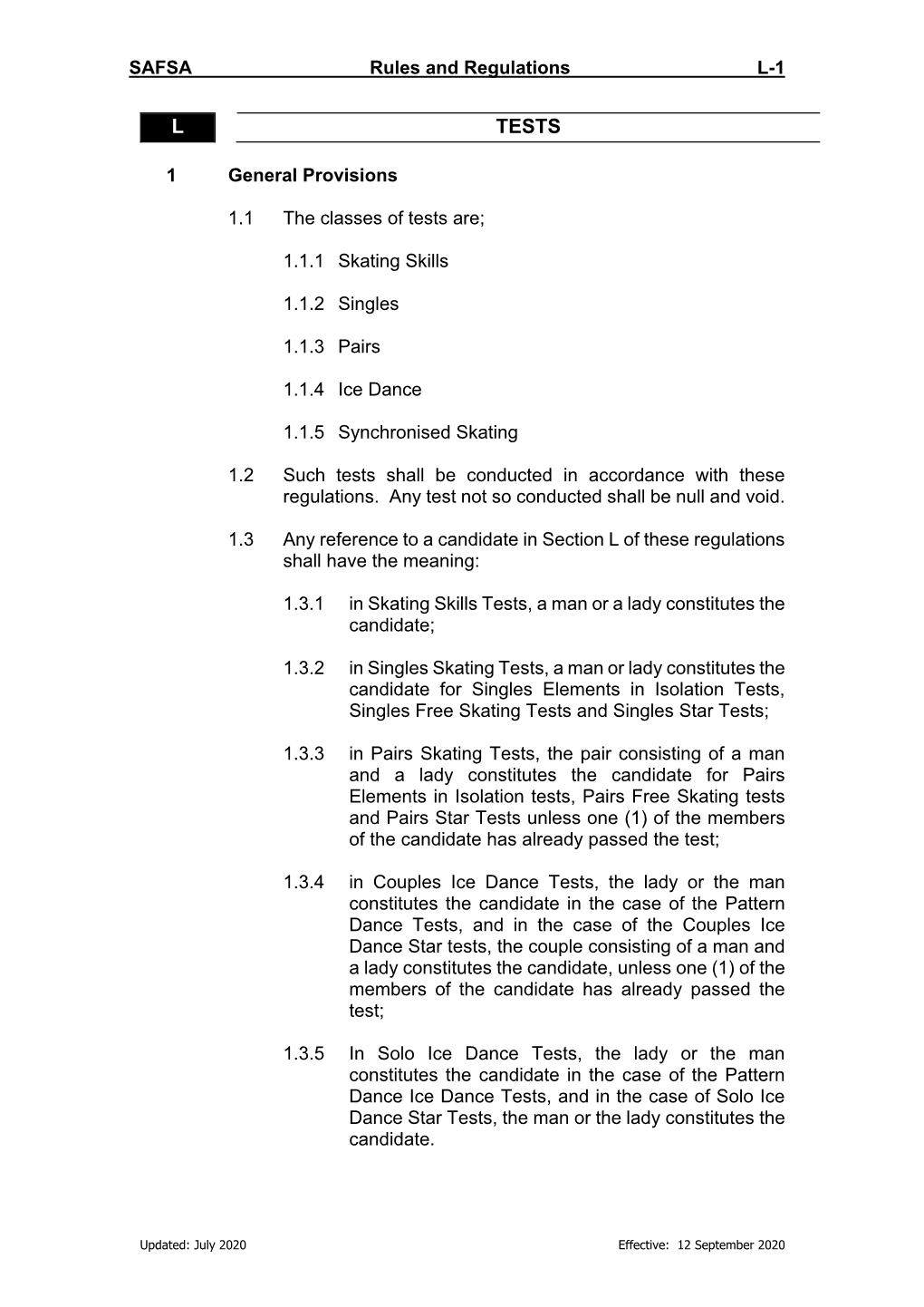 SAFSA Rules and Regulations L-1