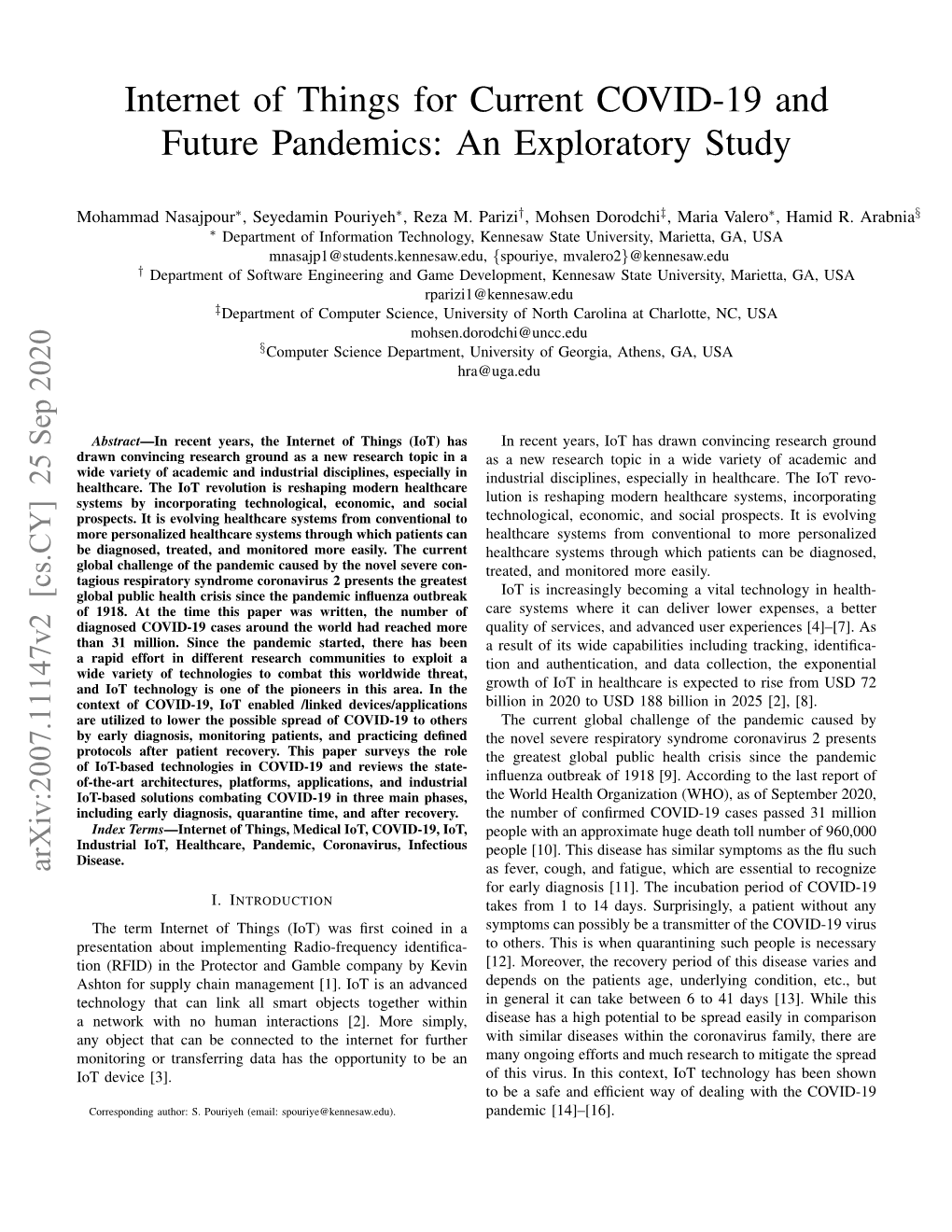 Internet of Things for Current COVID-19 and Future Pandemics: an Exploratory Study