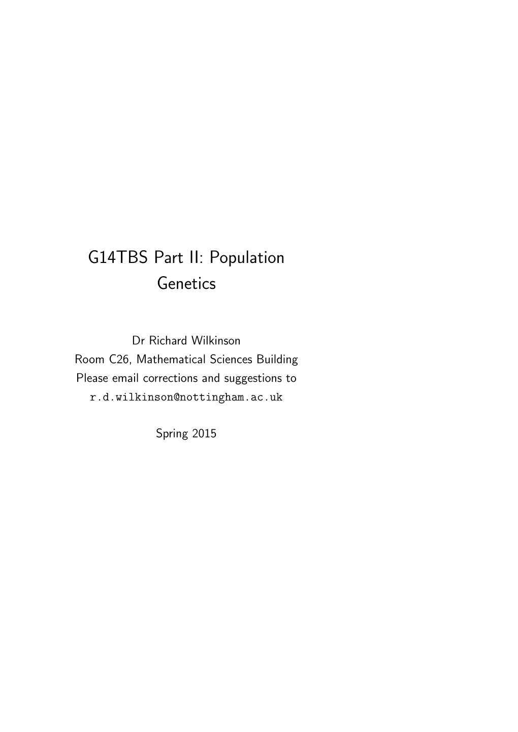 G14TBS Part II: Population Genetics