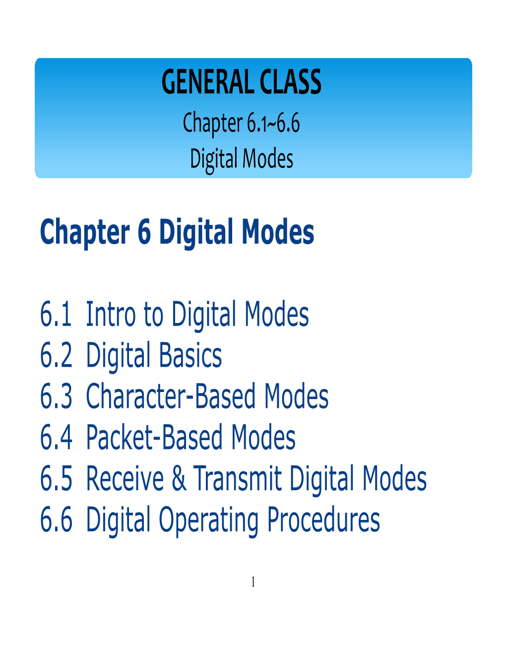 GENERAL CLASS Chapter 6.1~6.6 Digital Modes