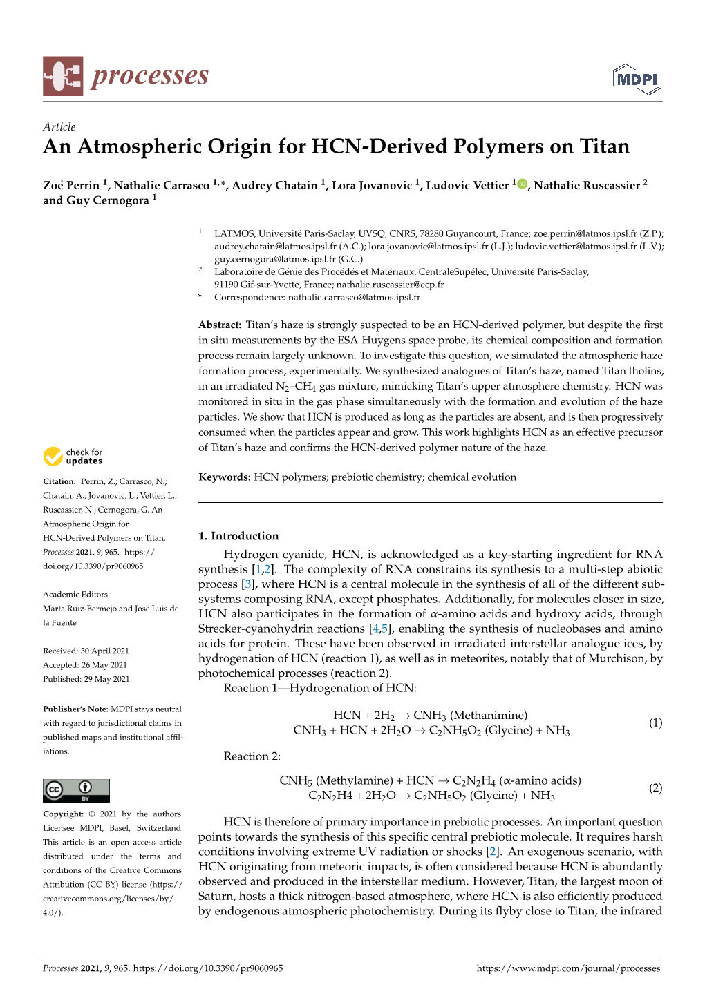 An Atmospheric Origin for HCN-Derived Polymers on Titan