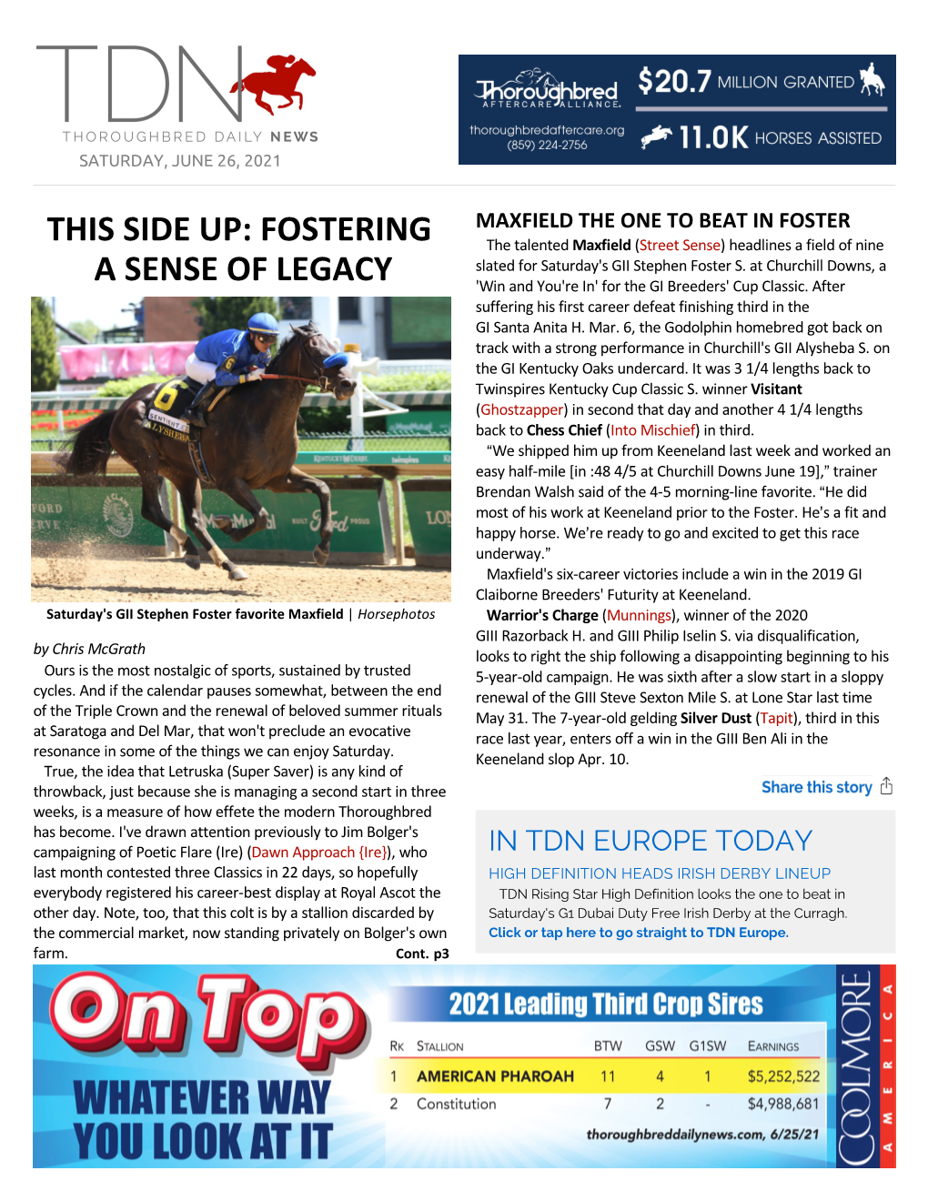 TDN AMERICA TODAY the Two Outsiders Arturo Toscanini (Ire) (Galileo {Ire}) and CHURCHILL FINISHES STRONG Matchless (Ire) (Galileo {Ire}) Thrown in for Good Measure